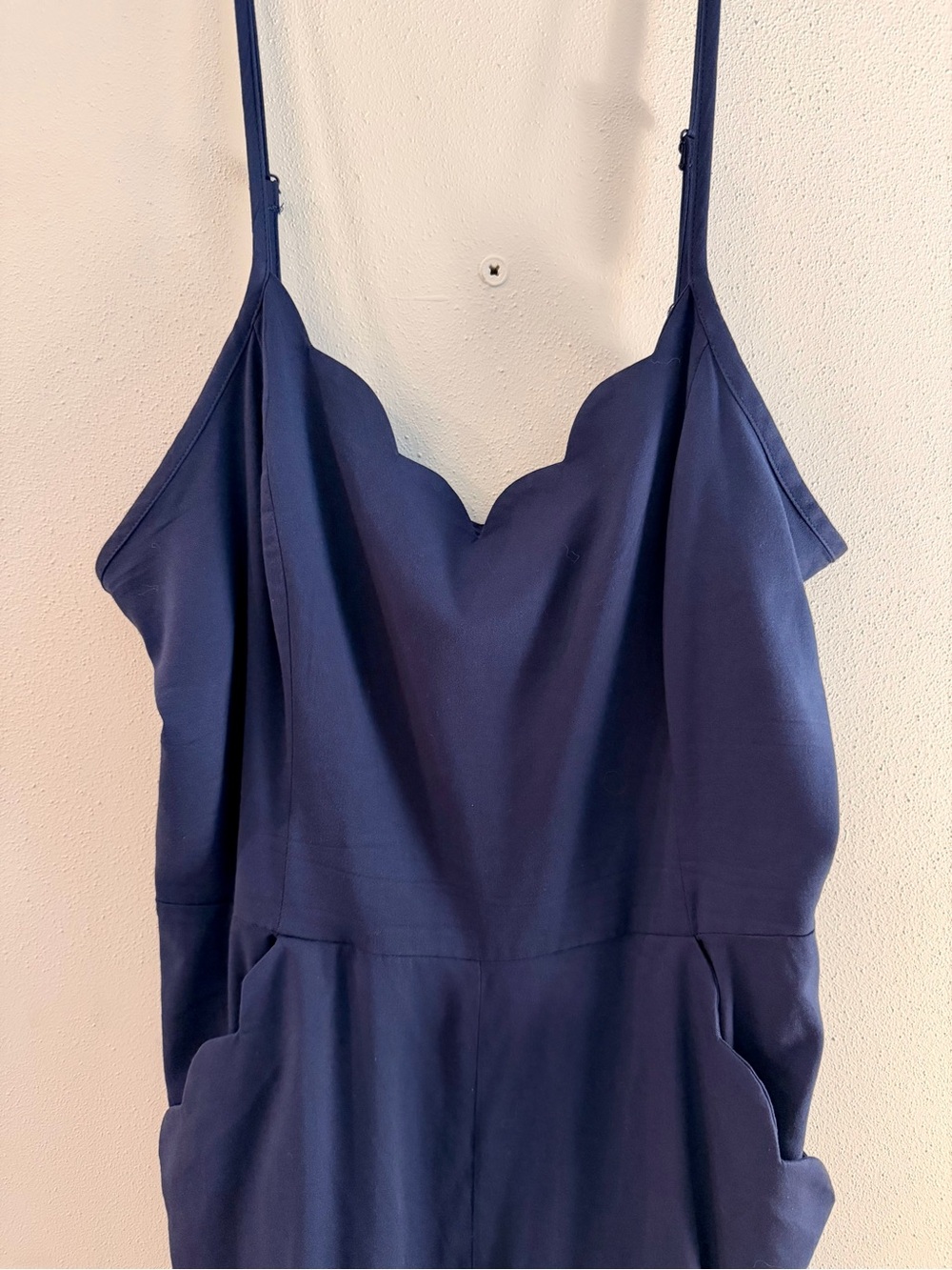 Women's Navy Scallop Neck Sleeveless Romper - Picture 2 of 4